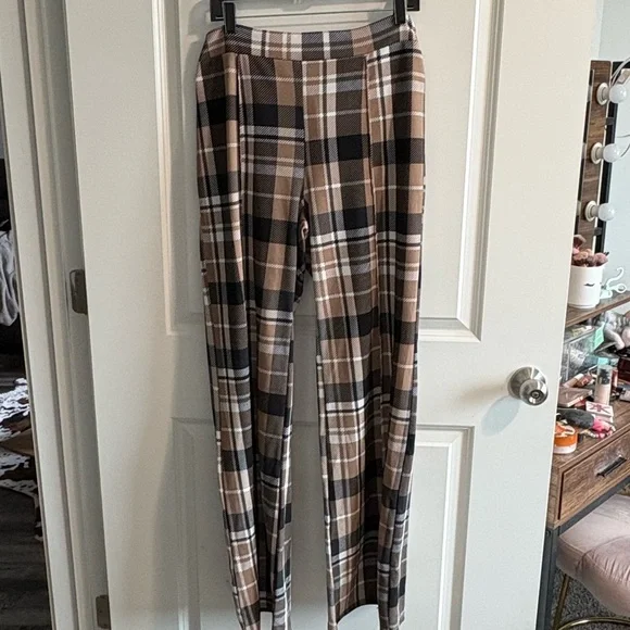Women's Plaid Trousers - Black and Brown - Picture 2 of 3